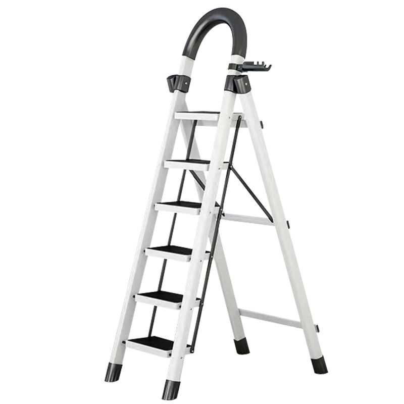 创硕 梯子家用折叠人字梯加厚加粗宽踏板梯子六步梯【白色六步梯】