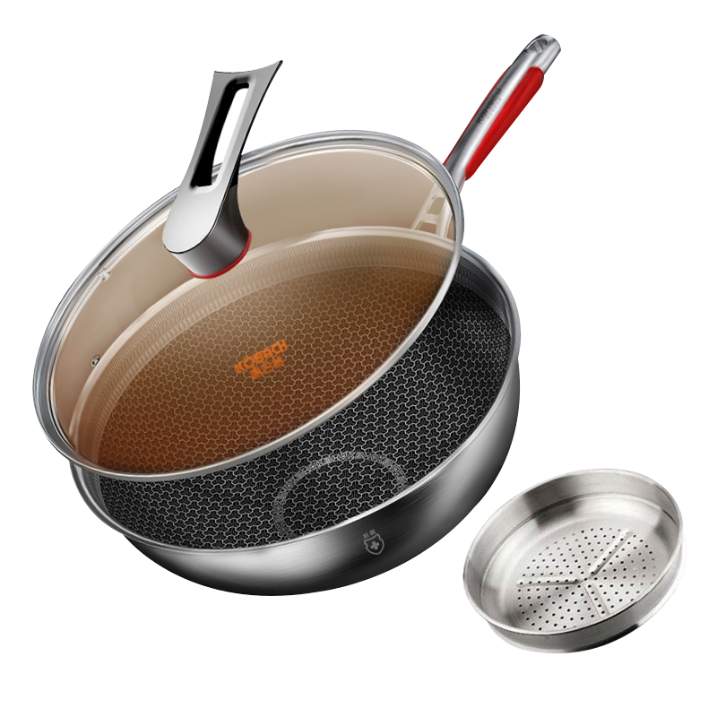 康巴赫不粘锅煎炒锅麦饭石色轻颜系列轻量锅身平底炒锅煎锅少油烟炒菜锅 轻颜麦饭石色不粘锅（含盖） 24cm