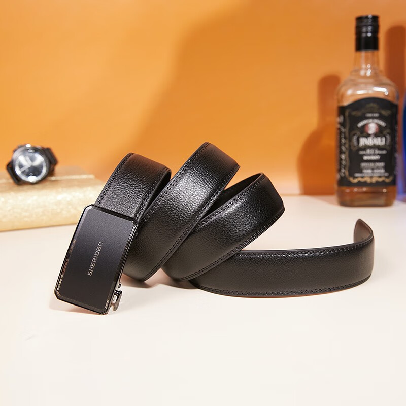 喜来登（SHERIDAN）皮带男士 新款 牛皮自动扣商务腰带休闲裤带精致 礼盒装送男友 黑色SH521565S