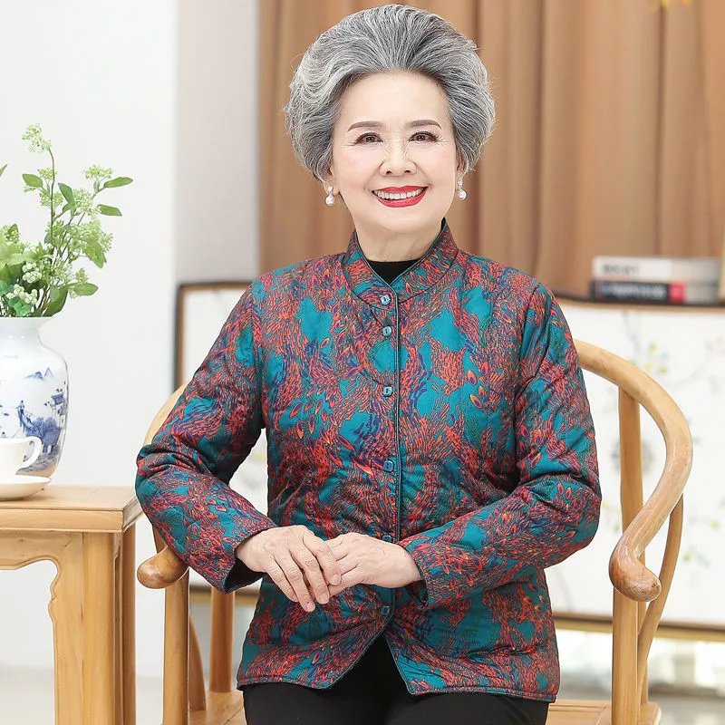 人大码保暖加厚棉衣精梳丝棉奶奶老太太妈妈棉服老人秋冬装 夕雾蓝 xl