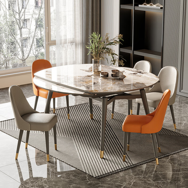 格拉比奥 轻奢岩板餐桌椅组合伸缩折叠可变圆桌现代简约家用小户型实木饭桌 1.2米餐桌（灰/黑）*白蜡木腿