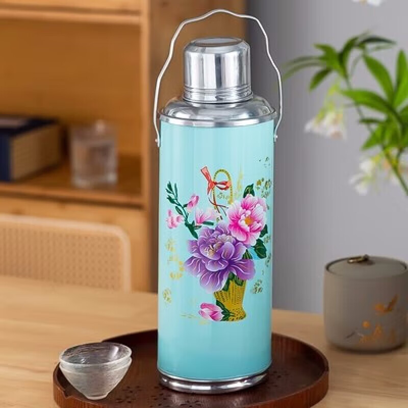 恩壽溯復(fù)古老式熱水壺暖瓶暖壺復(fù)古玻璃內(nèi)膽熱水瓶家用茶瓶手提馬口鐵保 1.2L 天藍(lán) 1.2L含內(nèi)膽