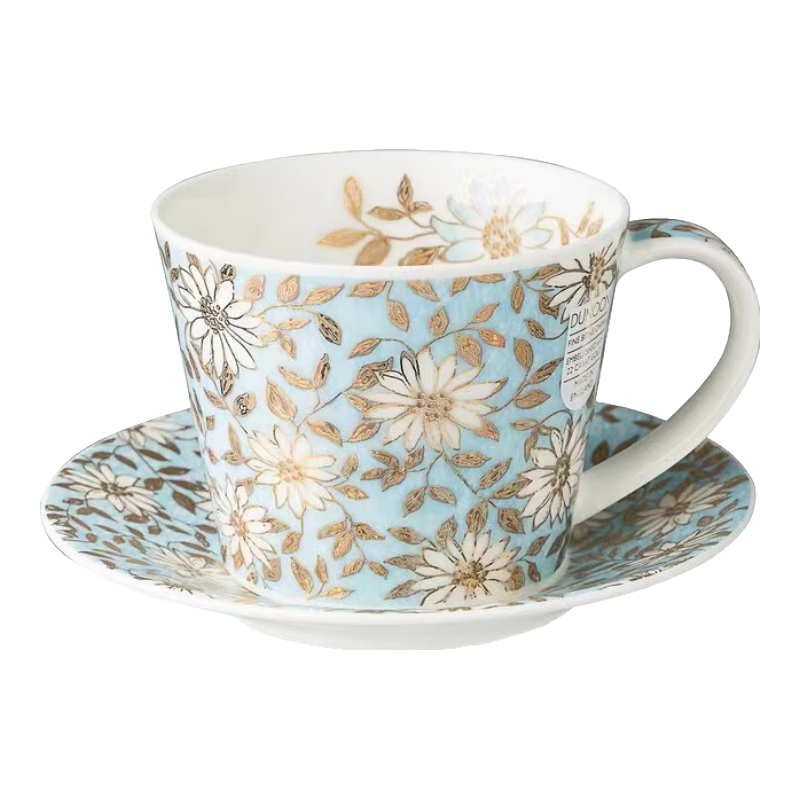 丹儂英國(guó)骨瓷馬克杯茶水杯辦公室送禮歐式下午茶早餐咖啡杯禮盒裝 一杯一碟小花淺藍(lán)咖啡杯 1個(gè) 350ml