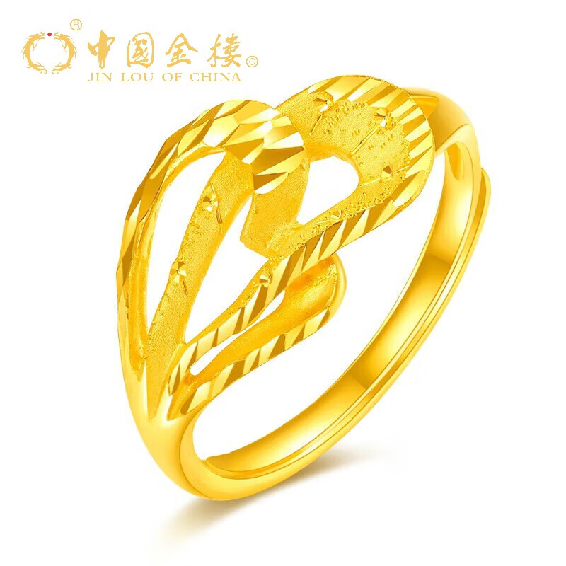 金楼 中国金楼黄金戒指女款999足金凤羽戒指黄金戒指送女友情人节礼物