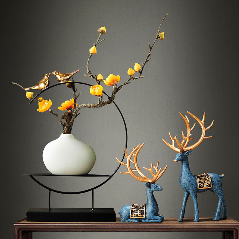 帕美居创意家居装饰品新中式鹿花瓶摆件电视柜酒柜摆设客厅书房玄关