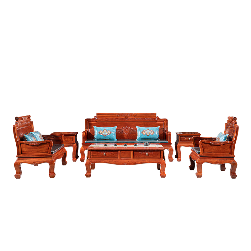 木恒盛红木家具 缅甸花梨(学名:大果紫檀)客厅沙发中式实木仿古古典沙发 123组合7件套 113组合7件套