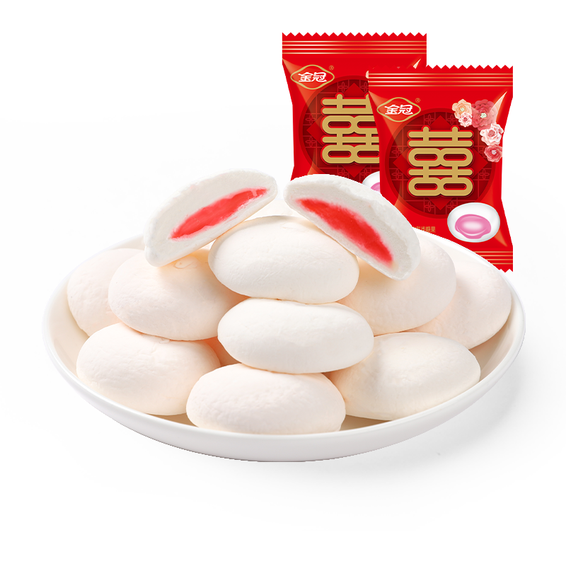 金冠 雙喜夾心棉花糖 1kg 約140粒 結婚喜糖 婚慶招待糖果 休閑零食