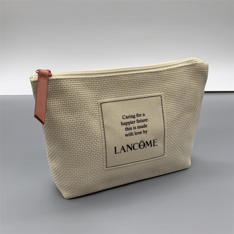 包邮新款米色化妆包布艺收纳包手拿包零钱包整理包 兰蔻净版米色包长