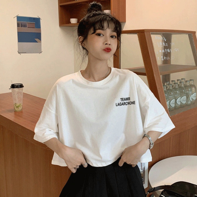 洛芊白色短款学生t恤女2021夏季新款短袖韩版宽松泫雅风高腰ins潮上衣