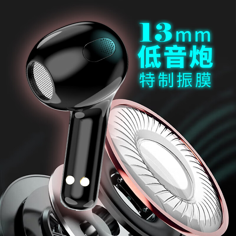 vsidea新款时尚无线耳机蓝牙5.3超重低音超大电量ENC降噪半入耳式真无线耳塞透明外壳炫酷朋克全手机通用 黑色