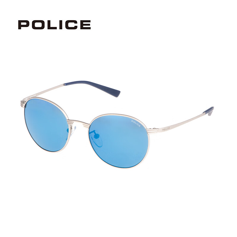POLICE男女全框金属太阳眼镜墨镜S8954M 哑光银色/镜面蓝 51 