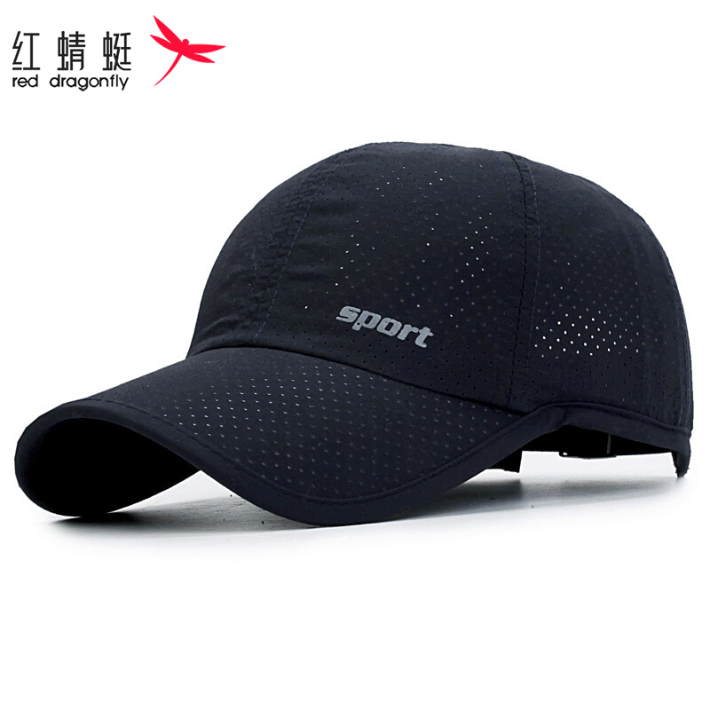 红蜻蜓帽子男夏天薄速干鸭舌帽户外防晒旅游太阳帽休闲钓鱼遮阳棒球帽女 藏蓝 均码 帽围可调（56-62CM）