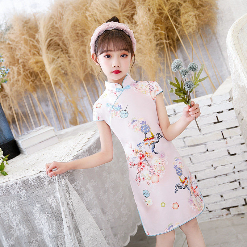 创京懿选小孩旗袍女漂亮女孩旗袍5到12岁儿童旗袍女童连衣裙民风裙子