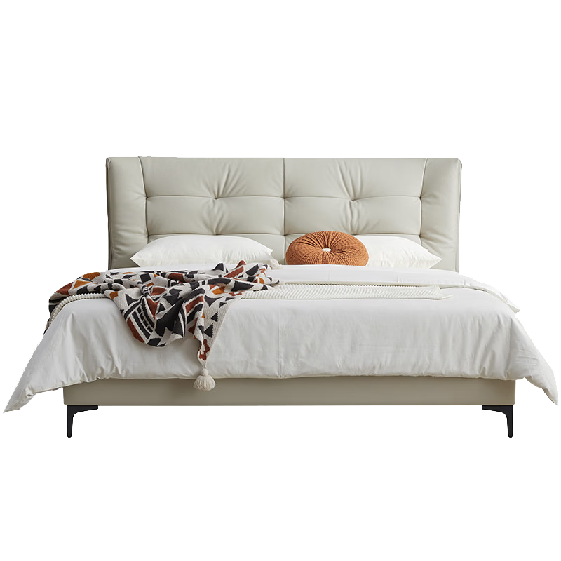 雙虎頭層牛皮床輕奢奶油風(fēng)真皮床簡約現(xiàn)代主臥1.8米雙人實(shí)木床23658 【標(biāo)準(zhǔn)版】床+床頭柜*2+舒夢床墊 658A雪松灰真皮-低箱1.8*2.0米