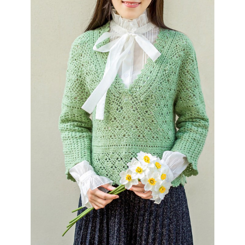 苏苏姐家贝壳花v领毛衣编织纯手工diy衣服钩针钩织毛线团材料包 贝壳