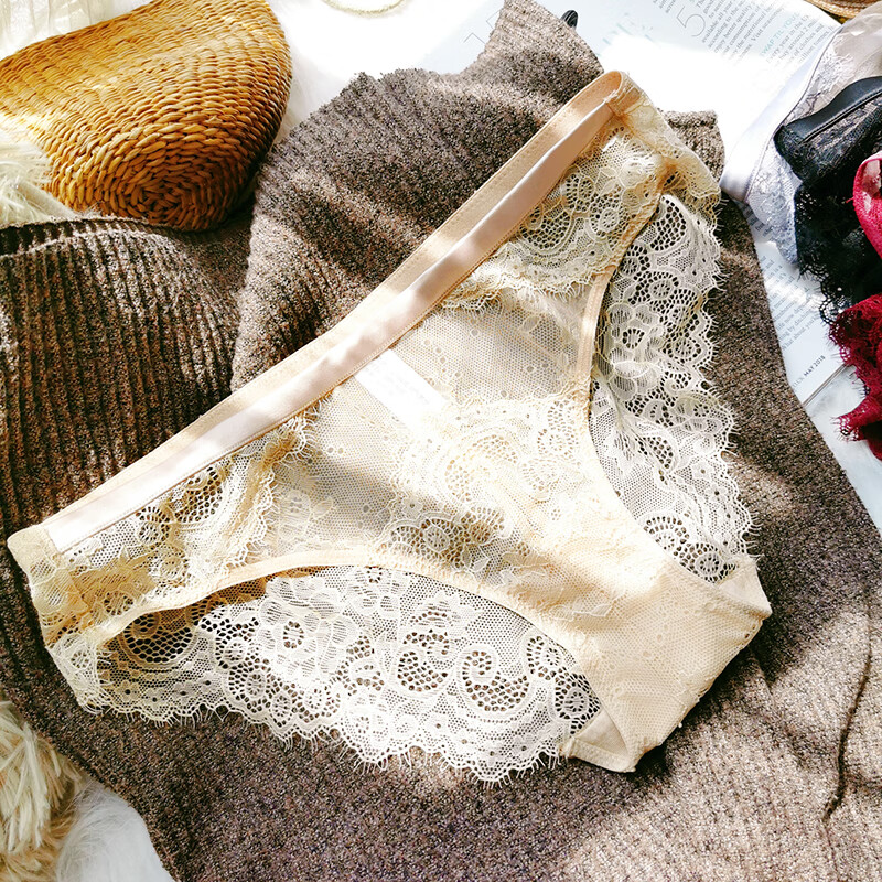 蕾丝半透少女低腰内裤女透气舒适性感提臀底裤三角裤 肤色 l臀围29-30