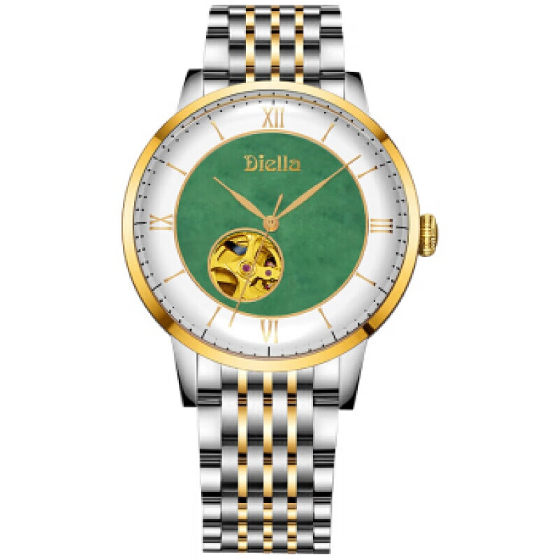 商务大气翡翠腕表瑞士轻奢全自动机械手表翡翠和田玉石钢带多功能防水