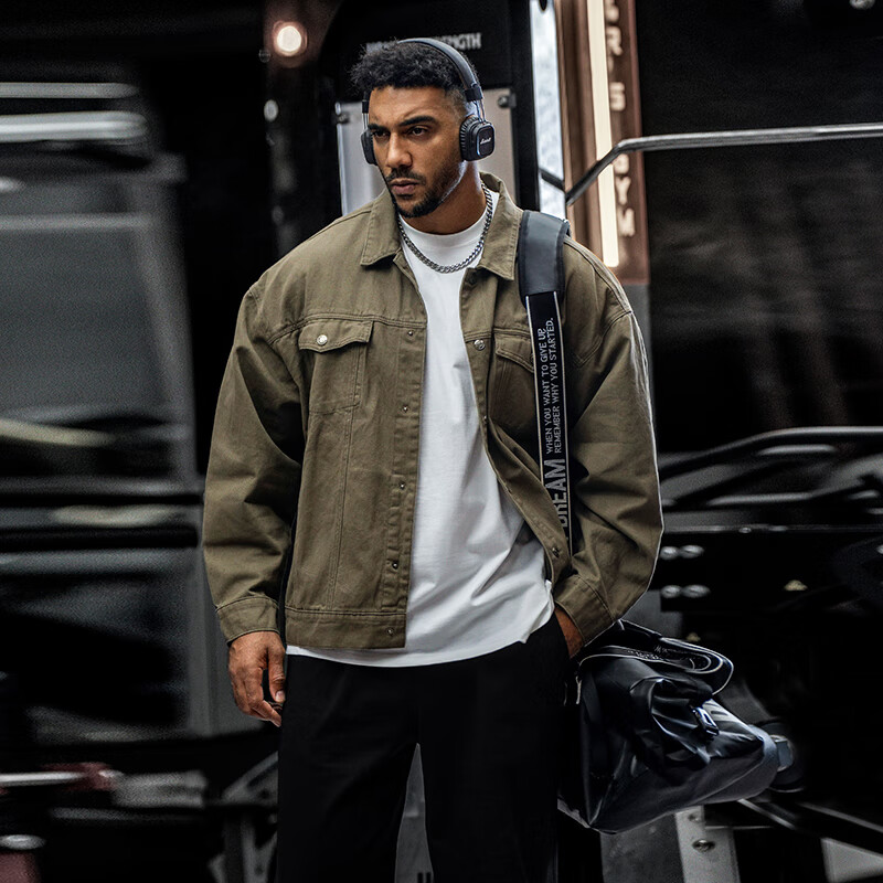 BD.POWER UP+春秋季纯棉健身牛仔外套男简约美式翻领运动夹克外套男宽松上衣 黑色(选择最多) XL 85-95kg