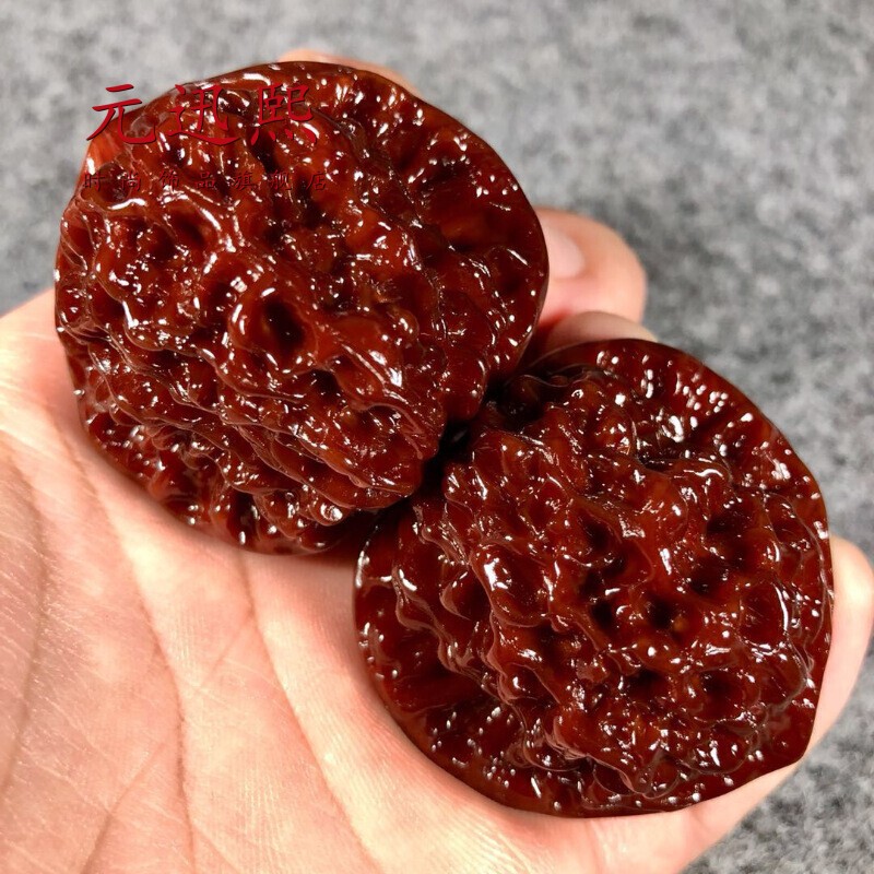 芳北怡s文玩核桃 盘好的精品官帽四座楼狮子头46mm机刷包浆玉化把玩 