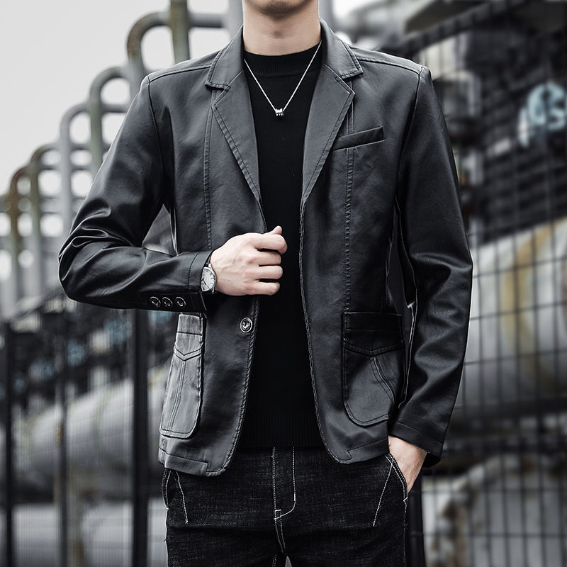 春秋男士皮衣2021新款男领帅气韩版皮夹克男修身休闲男装外套 csl902