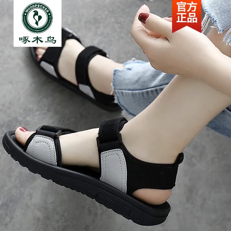 啄木鸟潮牌鞋女凉鞋2026新款夏季大码胖脚孕妇软底防滑情侣运动沙滩鞋子 黑色 990黑色 38