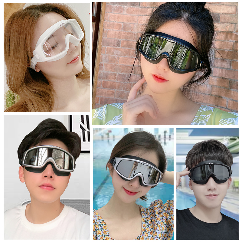 乐凯奇(LECAGE)泳镜高清防雾防水游泳镜近视男女大框大视野平光游泳眼镜护目镜 黑框灰色片(高清防雾)