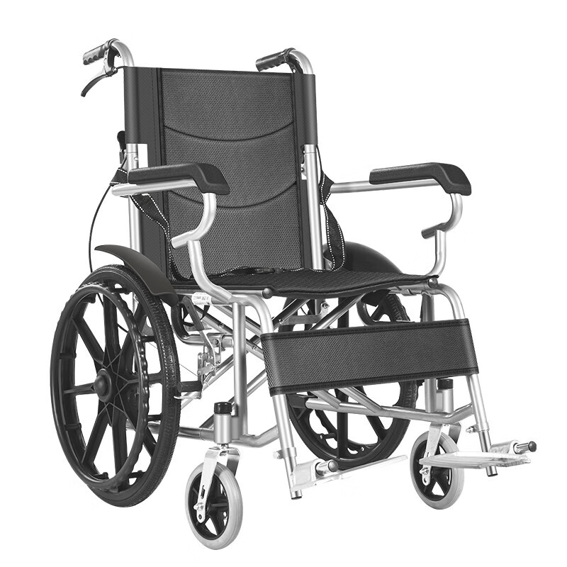 揽康老人手动轮椅轻便折叠免安装老年人残疾人轮椅车 【中轮自推款】