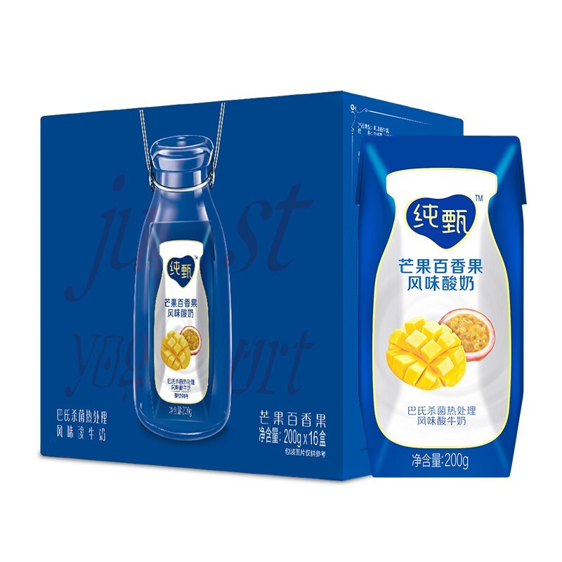蒙牛 纯甄 常温风味酸牛奶 芒果百香果口味 200g*16 盒装新老包装随机