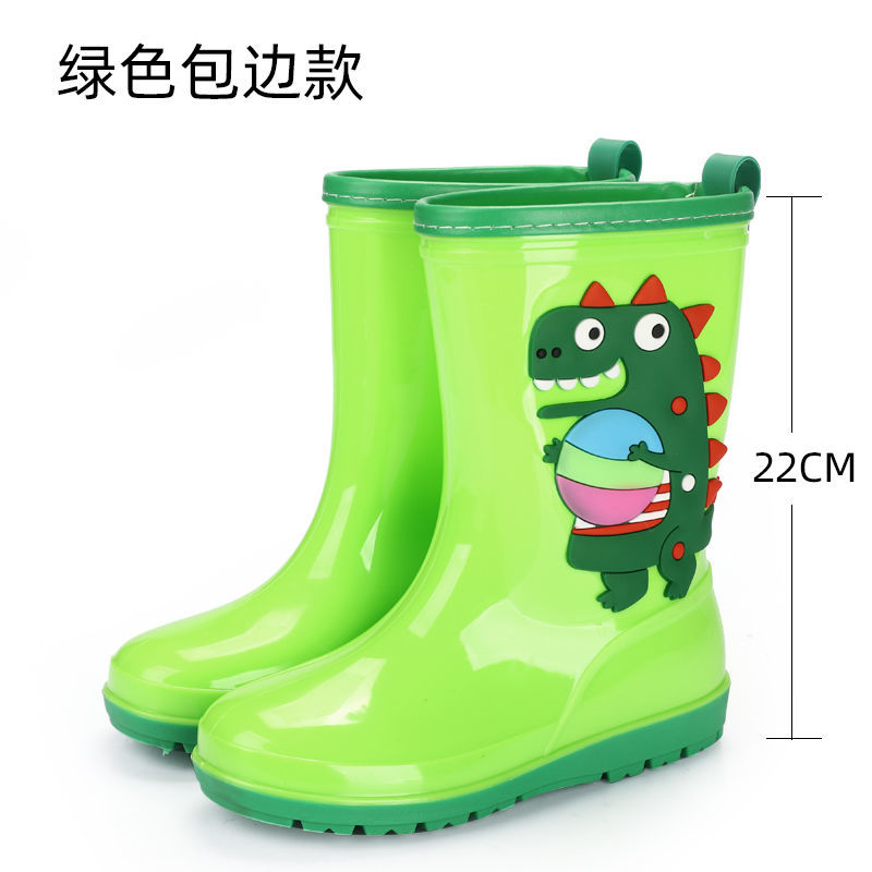 防水鞋轻便男女中童雨靴大童胶鞋向博士 绿色恐龙【包边款】无绒单鞋
