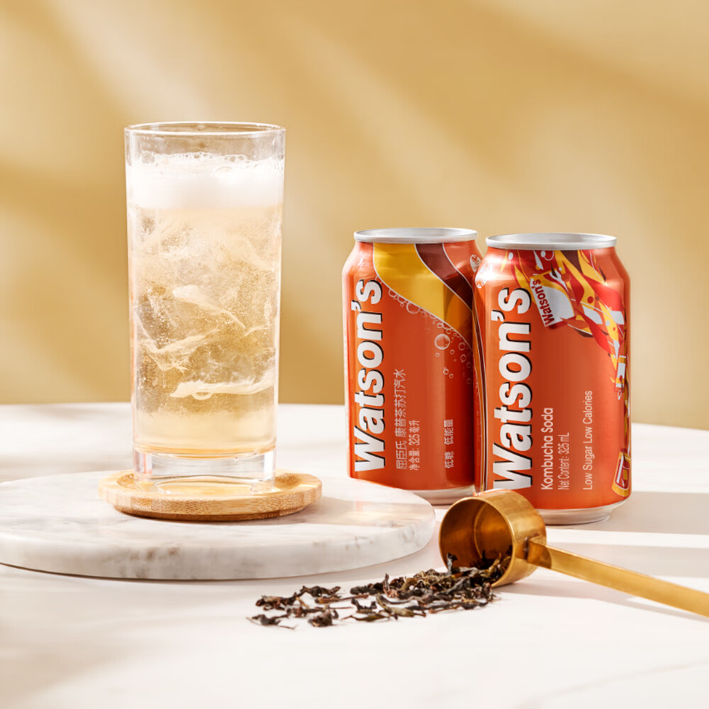 屈臣氏（Watsons）苏打汽水 气泡水饮料8罐促销装 康普茶325ml*8罐