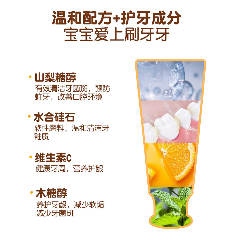 B.Duck小黄鸭儿童牙膏牙刷套装1-6-12岁含氟牙膏防蛀防龋齿护齿果味低泡 5-12岁香橙味牙膏50g三件套