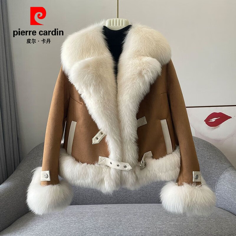 皮尔卡丹（pierre cardin）防狐狸毛皮草外套女2023冬季新款海宁大毛领白鹅绒羽绒服大衣短款 焦糖色 S怎么样,好用不?