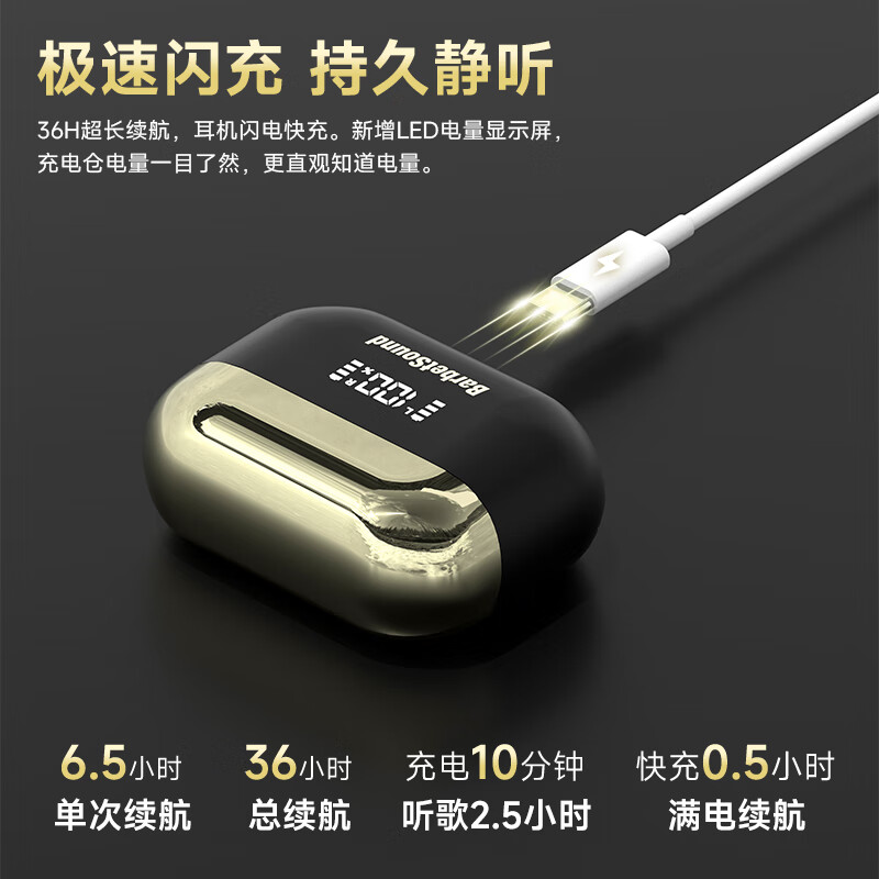 BarbetSound 真无线主动降噪蓝牙耳机 入耳式耳机 无线耳机  金标认证 蓝牙5.4 超长续航 适用小米华为手机 黑色【A69 Pro金标款】
