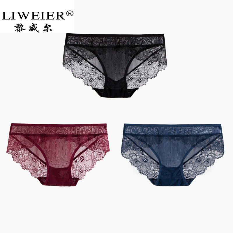 黎威尔品牌真丝内裤女桑蚕丝低腰少女性感蕾丝夏季火辣三角裤黎威尔