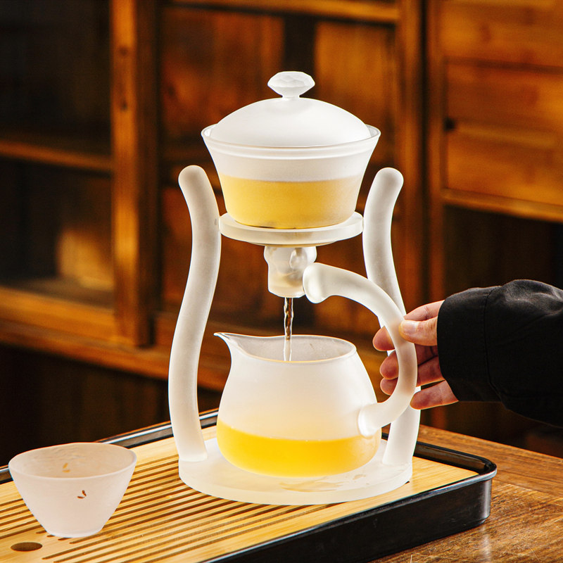 套装家用懒人泡茶神器轻奢高端办公室自动茶壶三件套 磨砂懒人茶具