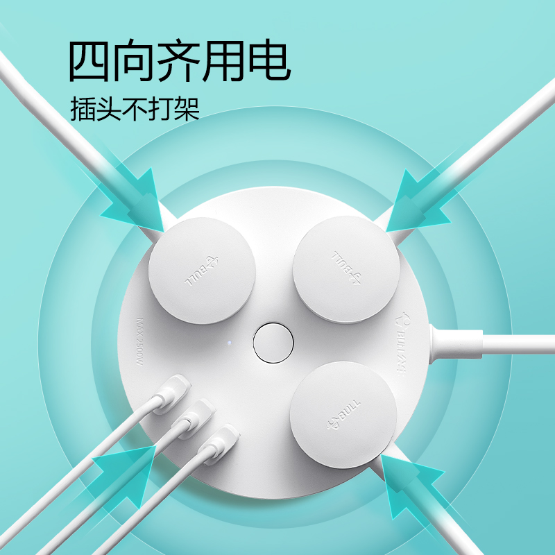 公牛（BULL）18WPD/QC快充插座/插线板/插排/排插/拖线板 圆形插座 3usb接口+3孔总控 全长1.8米 GN-R203UQ