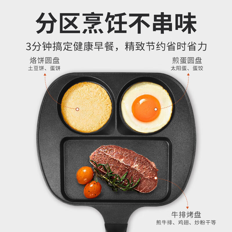 Kitchenart早餐锅韩国进口不粘锅家用煎蛋锅姜妍同款锅 黑色三合一早餐锅+贈品 26c