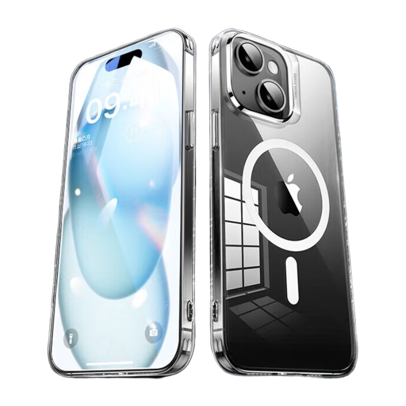 亿色适用苹果15手机壳iPhone15保护套Magsafe磁吸无线充电全包围气囊防摔透明超薄简约透明男女款