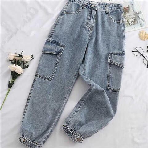 遥芷搭配老爹鞋显瘦男裤哈伦束脚老爹裤九分牛仔裤男2023新款男士宽松