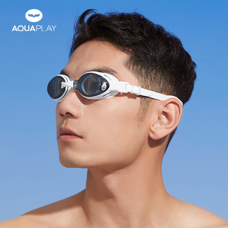 AQUAPLAY泳镜高清防水防雾潜水平光游泳眼镜男女护目近视镜游泳装备 钢琴白成人竞速小框近视泳镜