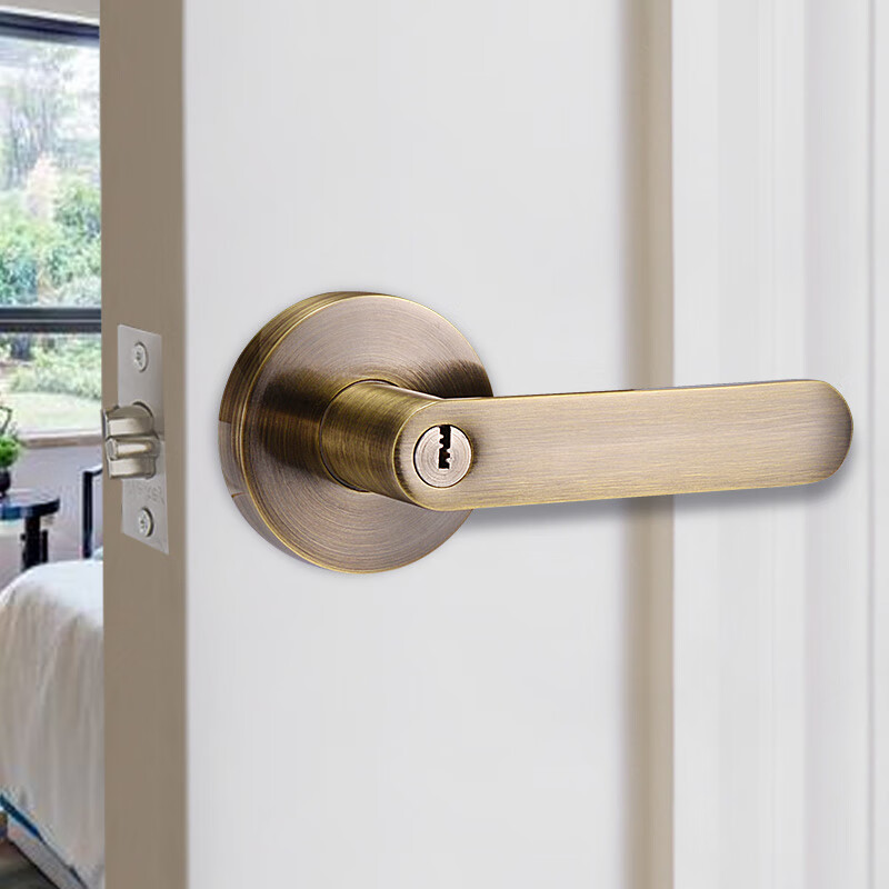 杰犀球形锁室内卧室三杆式执手锁房门锁球锁改把手圆锁家用通用型 圆形-青古铜 方向通用