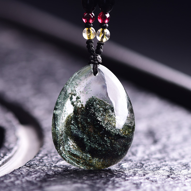 慈灵阁 绿幽灵吊坠滴水形男女项链饰品水晶随身挂件项挂坠礼物