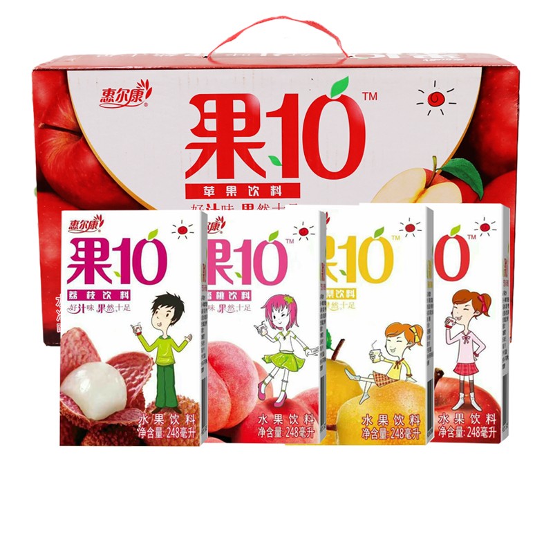 惠尔康 果10果汁饮料整箱hxm4612 多味组合248ml*24盒