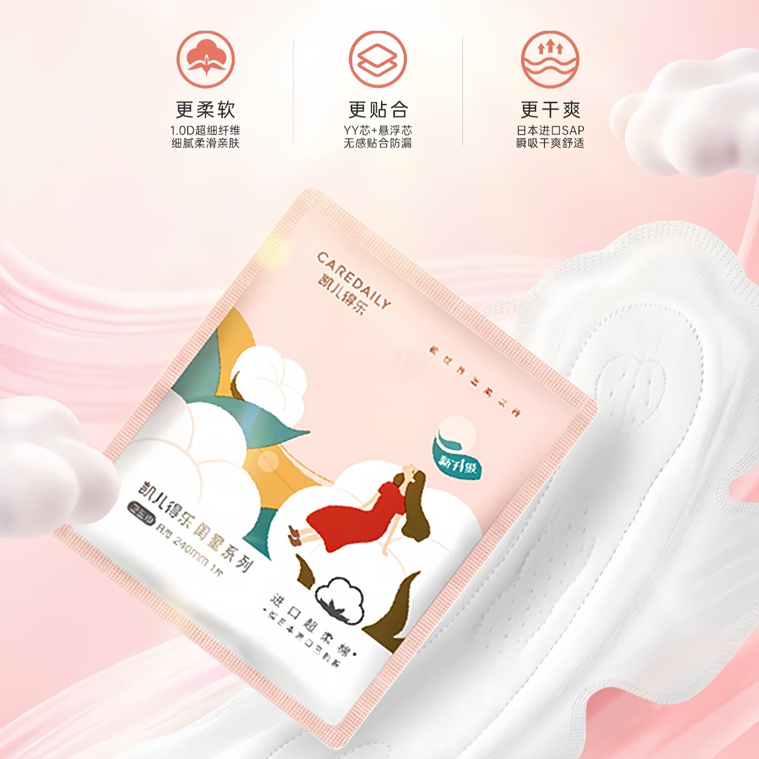 凯儿得乐卫生巾 闺蜜系列棉柔卫生巾 日用240mm单片包装50片/箱