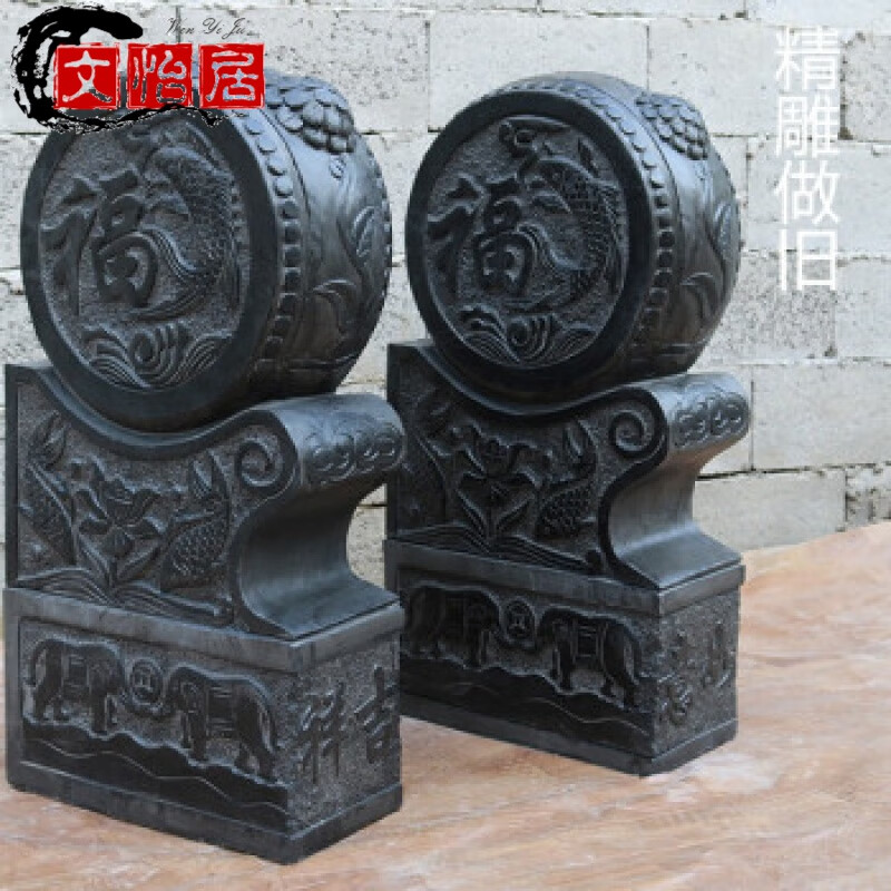 鼓一对大门摆件家用门口仿古做旧狮子头石墩抱鼓石装饰吉祥如意门墩石
