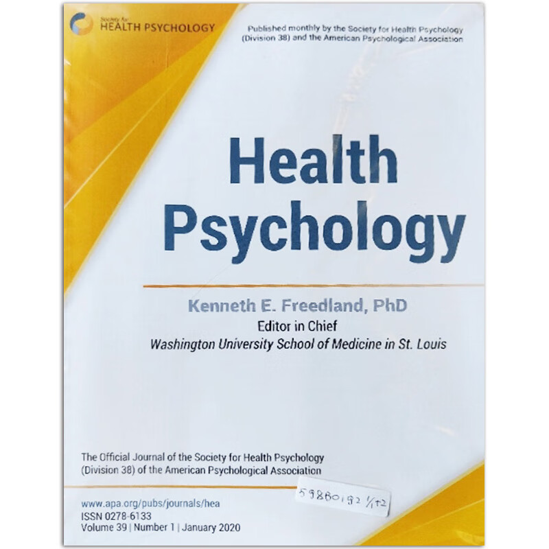 【单期可选】Health Psychology 美国保健心理学杂志 2019/2020年月刊英文杂志 2020年1月刊