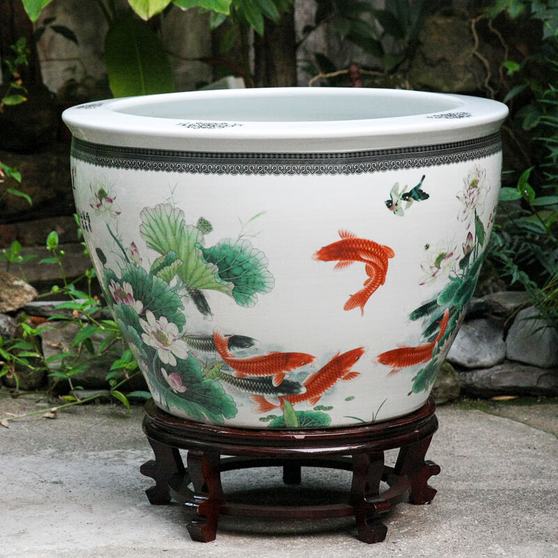 初啸景德镇陶瓷鱼缸养金鱼缸睡莲盆荷花缸碗莲缸乌龟大水缸盆客厅摆件