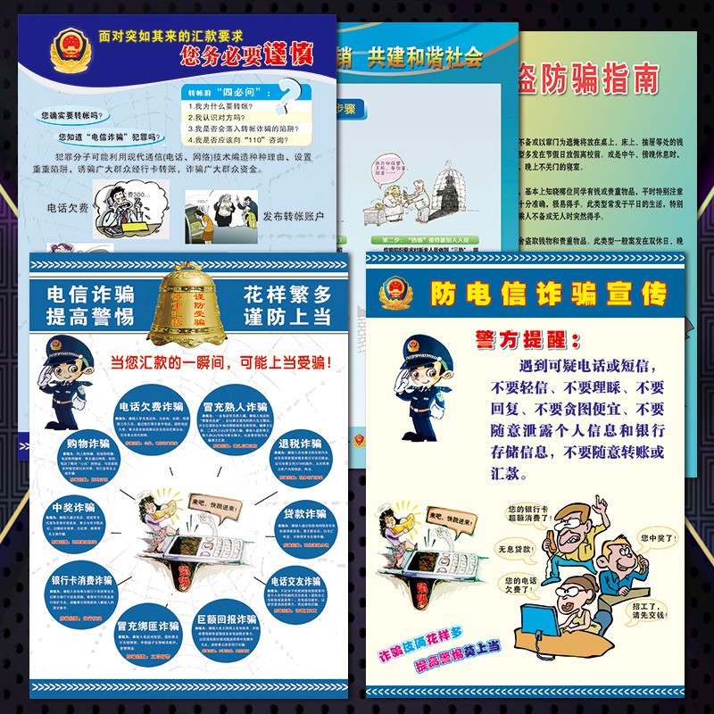 防骗宣传栏警方提示挂图海报谨防电信网络防范诈骗常识宣传画墙贴纸