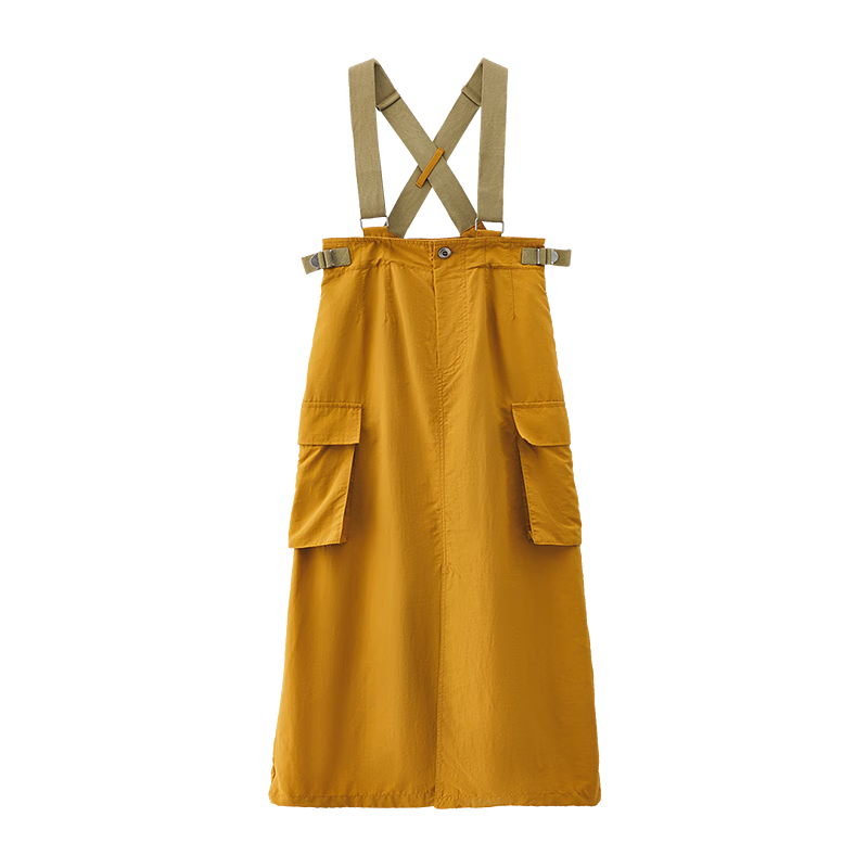 moussy&sly 新品工裝風(fēng)開叉大口袋背帶半身裙女030HAZ31-5261 550駝色 00001/S