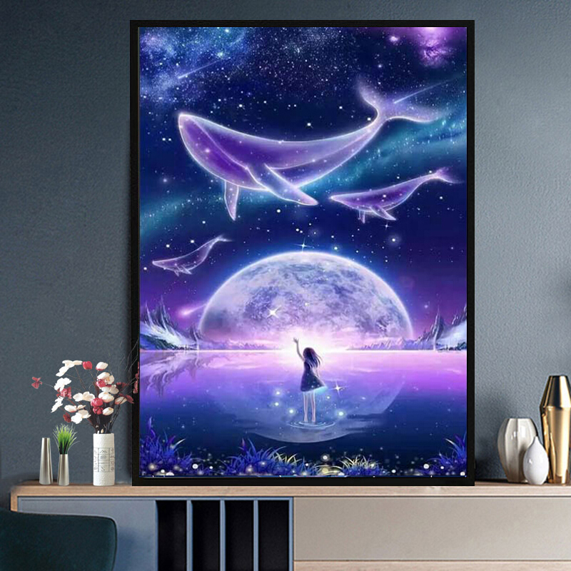 2021新品 钻石画动漫 钻石画满钻唯美星空卡通鲸鱼儿童贴钻十字绣女孩